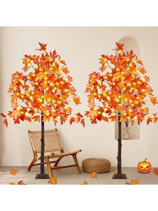 Other - Set of 2 - 5FT Lighted Maple Trees with 200 LED Lights for Fall Home Decor